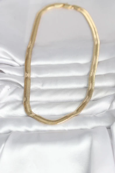 CM 14K Gold Renk Kalın Yassı Yılan Zincir Model 45 cm Kadın Kolye ürün görseli 1