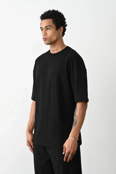 Erkek Düz Basic Bisiklet Yaka Kısa Kol  T-shirt - Siyah ürün görseli 1