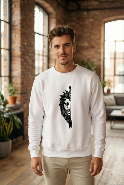 Oversize Bisiklet Yaka Sevgililer Günü Baskılı Sweatshirt - Beyaz ürün görseli 1