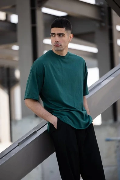 Erkek Düz T-shirt Kısa Kol Bisiklet Yaka Regular Fit Rahat Kalıp Günlük Tişört - Haki ürün görseli 1