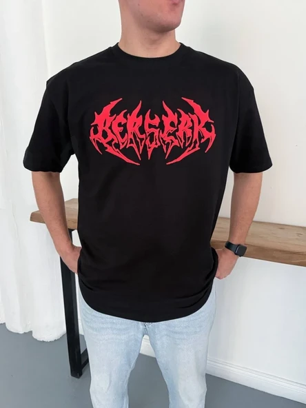 Erkek Kısa Kol Yazlık Tişört Bisiklet Yaka Baskılı Oversize T-shirt - Siyah ürün görseli 1