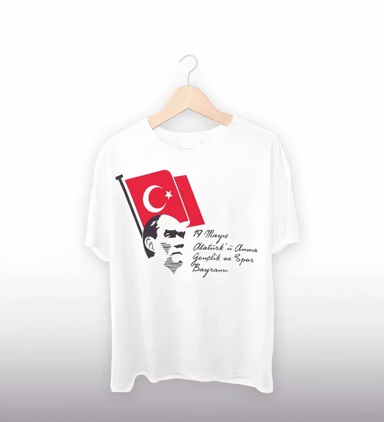 19 Mayıs Atatürk'ü Anma Gençlik Ve Spor Bayramı Baskılı Oversize T-shirt - Beyaz ürün görseli 1
