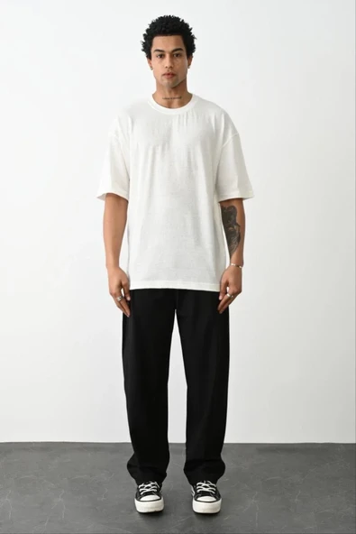 Erkek Düz Basic Bisiklet Yaka Kısa Kol  T-shirt - Beyaz ürün görseli 1