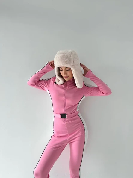 Kemer Detaylı Fermuarlı Tulum - Pembe - Resim 7