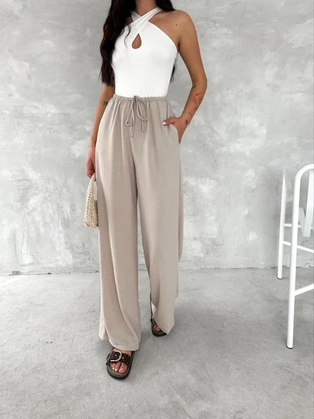 Ayrobin Oversize Kadın Pantalon - Bej - Resim 4
