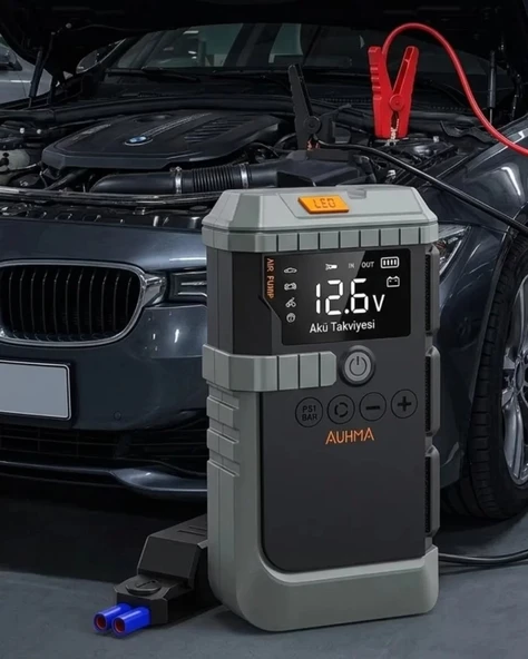 Nevamel® Taşınabilir Araç Çalıştırma Jump Starter Hava Pompası Dijital Basınç Göstergeli Güç Bankası ürün görseli 1