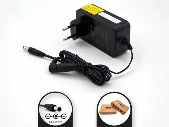 9V 200mA (0.2A) 1.8W 5.5x2.5 mm İç Eksi (Ters Polarite) Adaptör RETRO ürün görseli 1