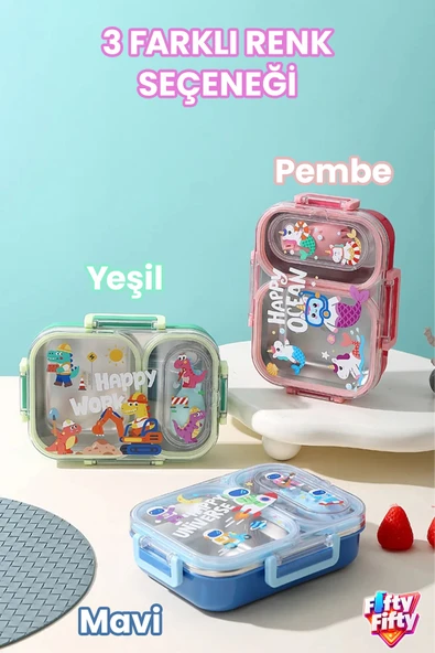 600 ML Sızdırmaz İki Bölme Paslanmaz Çelik Lunch Box Yeni Nesil Sefer Tası Çatallı Kaşık ff7163 ürün görseli 1