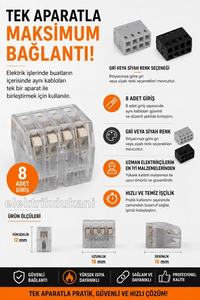 GWEST 8li Geçmeli Buat Klemensi 0.50-2.5mm Arası (8 li Sekizli Buat Klemensi) ürün görseli 1
