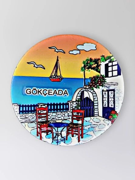 GÖKÇEADA Polyester Kabartmalı Magnet çap:6,5cm Dekoratif Hediyelik Buzdolabı Süsü (Kod:1353) ürün görseli 1