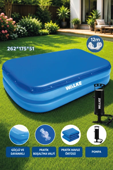 Walke Şişme Aile Havuzu 262x175x51 cm Büyük Boy Dikdörtgen Havuz - Pompa ve Havuz Örtüsü Dahil 14106 ürün görseli 1