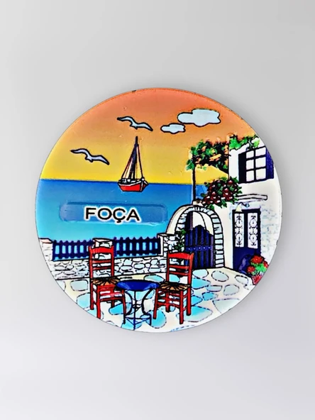 FOÇA Polyester Kabartmalı Magnet çap:6,5cm Dekoratif Hediyelik Buzdolabı Süsü (Kod:1347) ürün görseli 1