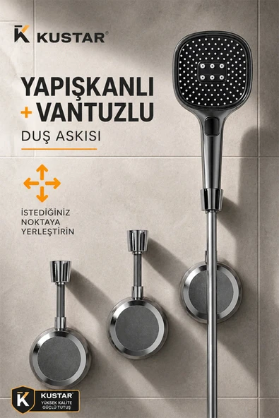 Yapışkanlı Vantuzlu Duş Askısı Delmeden Montaj Ayarlanabilir Duş Başlığı Tutucu Duş Hortumu Tutucu ürün görseli 1