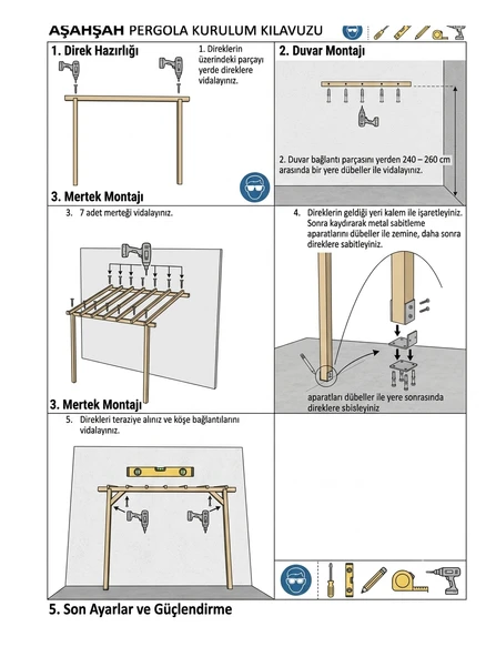 iAhşap 2x3 Metre Ahşap Pergola - Bahçe Veranda Gölgelik - Kendin Yap (DIY) p3 ürün görseli 1