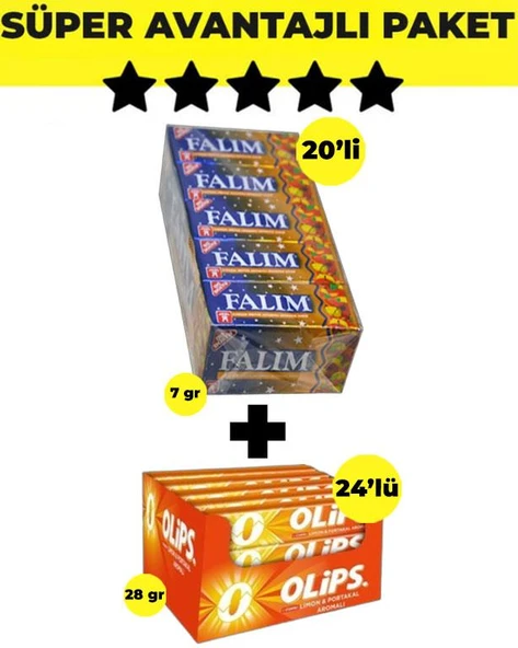 Falım Karışık Meyve Aromalı Sakız (5'li x 20 Adet)- Olips Limon Portakal 24'lü Paket (28gr x 24 Adet) ürün görseli 1