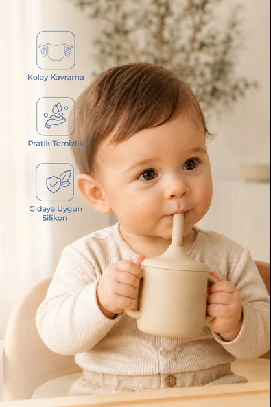 Babyjem Silikon Pipetli Bardak Ekru ürün görseli 1