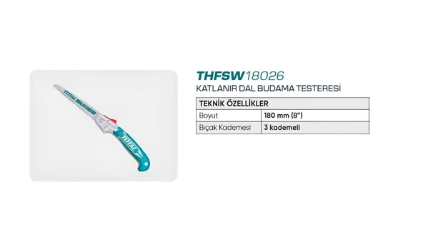TOTAL Katlanır Budama Testeresi 180MM THFSW18026 - Resim 2