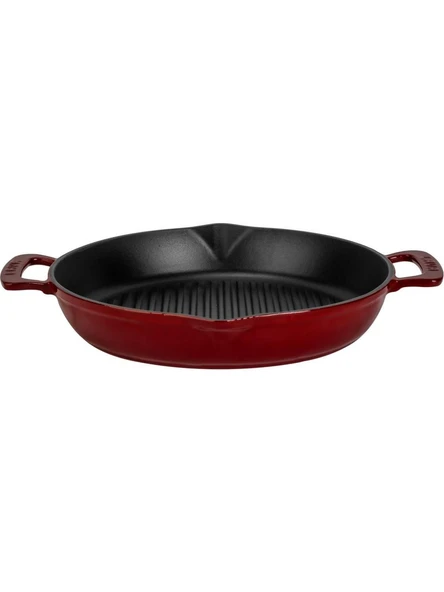 Lava Yuvarlak Izgara Tavası Döküm Demir Yekpare Çift Kulplu 32 cm Bordo ürün görseli 1