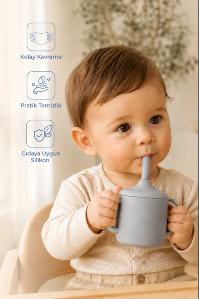 Babyjem Silikon Pipetli Bardak Gri ürün görseli 1
