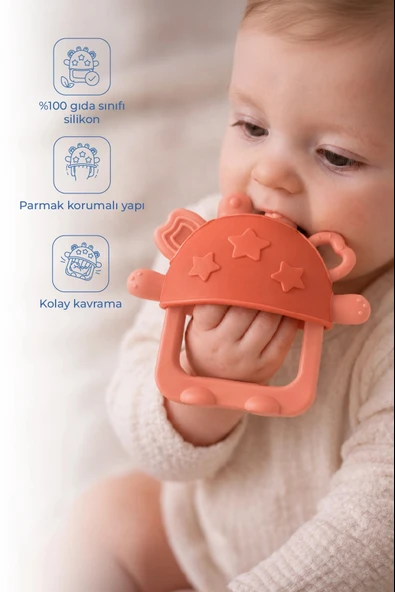 Babyjem Crabby Tutma Halkalı Silikon Diş Kaşıyıcı Turuncu ürün görseli 1