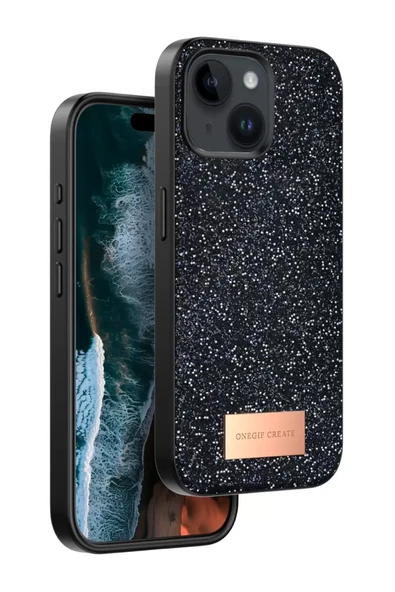 Onegif Apple iPhone 15 Bright Simli Kapak - Siyah ürün görseli 1