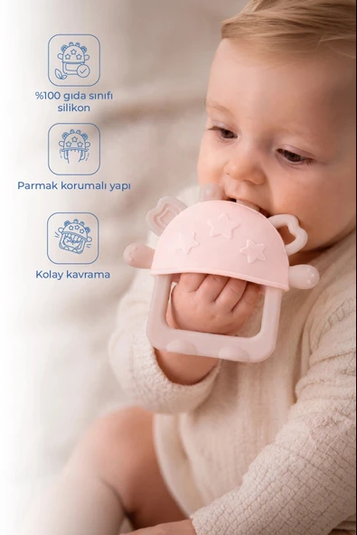 Babyjem Crabby Tutma Halkalı Silikon Diş Kaşıyıcı Pembe ürün görseli 1