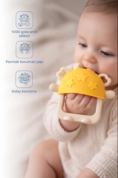 Babyjem Crabby Tutma Halkalı Silikon Diş Kaşıyıcı Sarı ürün görseli 1