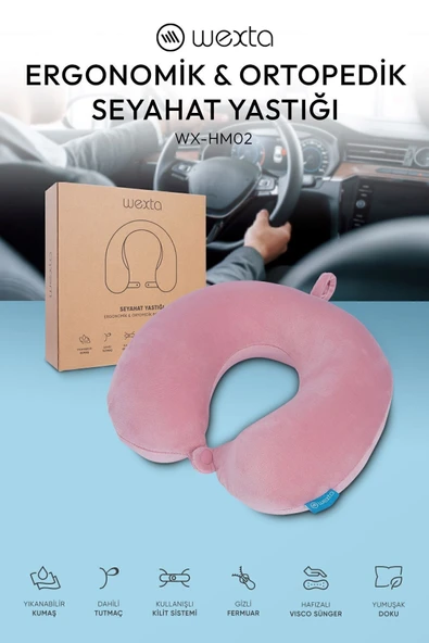 Wexta Seyahat Boyun Yastığı Comfort Ortopedik Seyahat Yastığı Visco Pembe ürün görseli 1