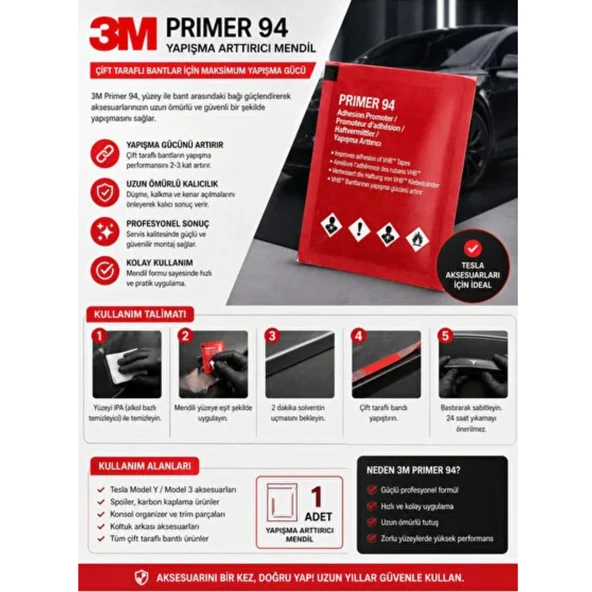 3m Primer 94 Bant Yapıştırıcı Arttırıcı Kuvvetlendirici Primer Mendil (1adet ) ürün görseli 1