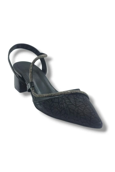 C-Shoes LH854-26 Grafiti Şerit Taşlı Kısa Kalın Topuk Kadın Ayakkabı 41-42 ürün görseli 1