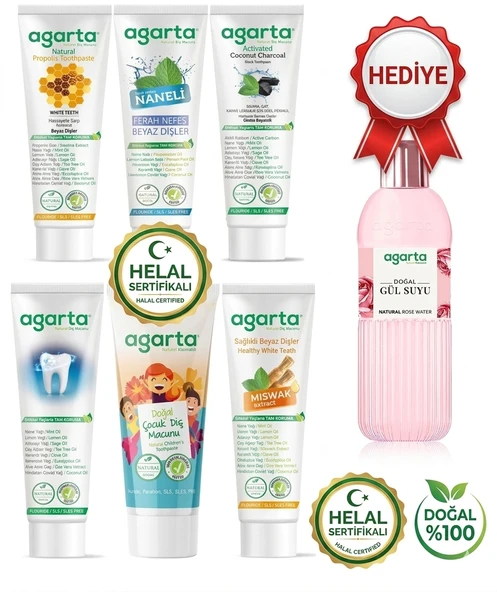 Agarta Agarta 6'lı Aile Paketi Diş Macunu Seti + Doğal Gül Suyu Hediye (Aktif Karbon, ürün görseli 1