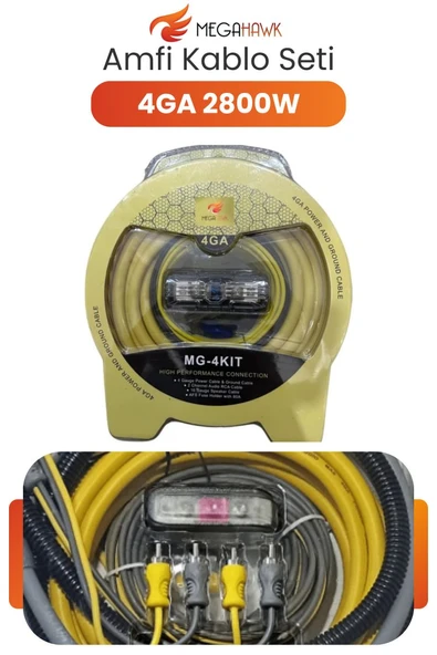 MG-4KIT Amfi Kablo Seti 4GA 2800W Oto Ses Sistemi Tesisat Kiti Komple Set ürün görseli 1
