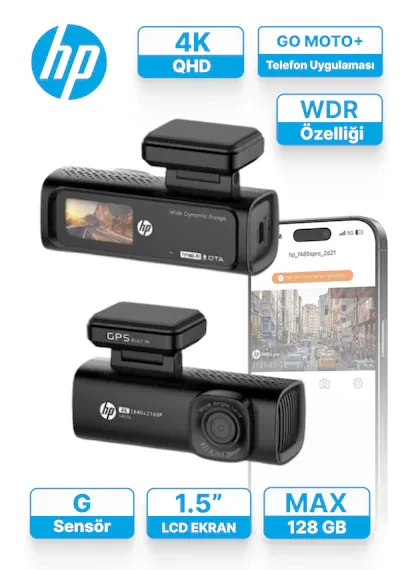 Hp F499x 4k Ultra Hd Akıllı Araç İçi Kamera - Dahili Gps'li, 1.5" Lcd Ekranlı, Wi-fi Telefon Bağlantılı, Wdr Gece Görüşlü ve G-sensörlü Oto Kamera ürün görseli 1