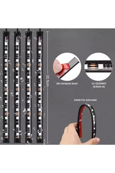 4 Parçalı Uzaktan Kumandalı Ayak Altı Araç Içi 48 Led Çok Renkli Araba Led ürün görseli 1