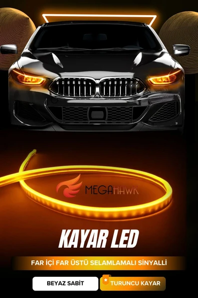 2 Renkli Kayar Sinyalli Far Üstü & Far İçi Gündüz Ledi – 60 cm (Beyaz + Sarı) ürün görseli 1