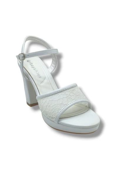 Erbay 320-26 Simli Dantelli Cilt Tek Bant Kalın Topuk Kadın Sandalet(11cm) ürün görseli 1