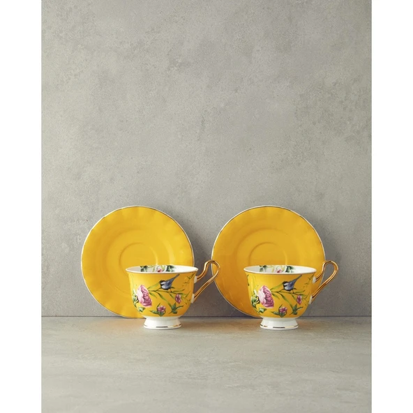Vanilla New Bone China Fincan Takımı 4 Parça 2 Kişilik Sarı ürün görseli 1