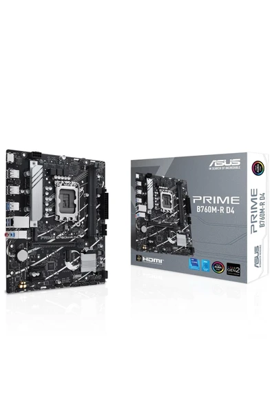 Asus Prime B760M-R D4 İntel B760 Lga1700 Ddr4 5333 Hdmı 2X M2 Aura Rgb 2.5Gbit Lan Matx Anakart ürün görseli 1