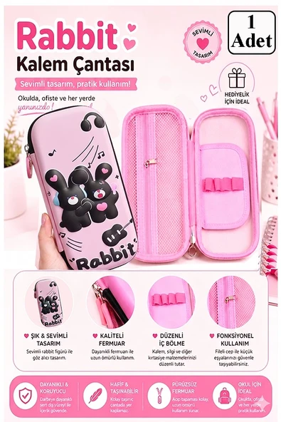 Pembe Kabartmalı Bölmeli Kalemlik 1 Adet P-5922 Kız Çocuk Okul Kalem Kutusu 3 Boyutlu Sevimli Karikatür Hediyelik ürün görseli 1
