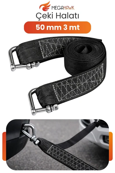 Çeki Halatı 50 mm 3 Metre Kancalı Araç Çekme Halatı Dayanıklı Oto Çekme Kayışı ürün görseli 1