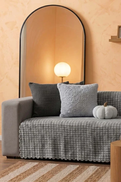 Antrasit Pötikare Desenli Polarlı Yumuşak Dokulu Koltuk Örtüsü 170x210 cm ürün görseli 1