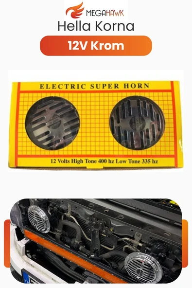 12V Krom Hella Oto Korna Seti Çiftli Universal Yüksek Sesli Metal Kasa Araç Kornası ürün görseli 1