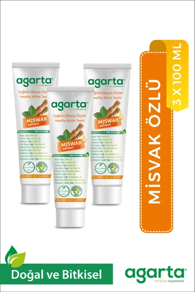 Agarta 3 Adet Doğal Florürsüz Misvak Özlü Diş Macunu 100 ml ürün görseli 1