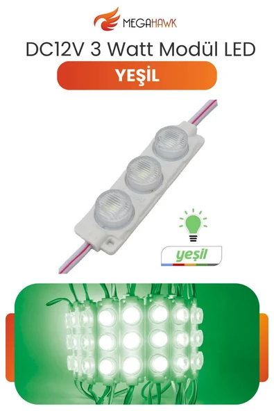 DC 12V 3W Yeşil Modül Parmak LED Su Geçirmez Tabela Aydınlatma Dekoratif LED Modül 10 Adet ürün görseli 1