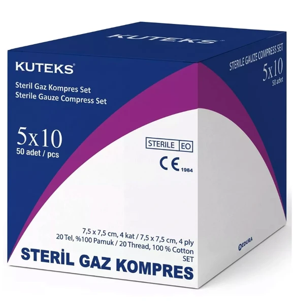 Kuteks Steril Gaz Kompres 7.5 x 7.5 cm (10x5) 50li ürün görseli 1