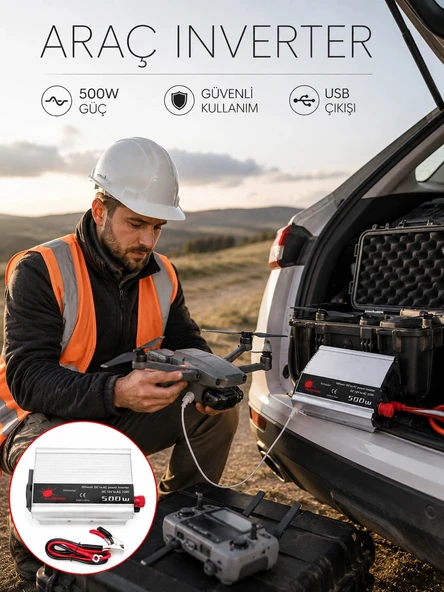 Araçtan Ev Tipi Priz 500w Kullanımı İnvertör ürün görseli 1