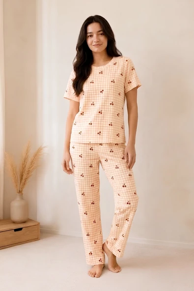 Kız Çocuk Pamuklu Milan Kumaş Pijama Takımı 8-16 Yaş 12699HC ürün görseli 1