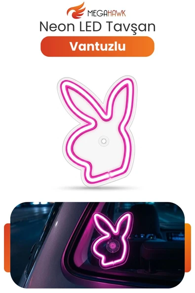 Neon Tavşan LED Araç İçi Cam Lambası Vantuzlu Pembe Dekoratif Işık Ortam Aydınlatma ürün görseli 1