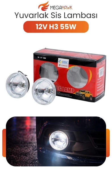 Sis Farı Seti 12V H3 55W Yuvarlak Universal Oto Sis Lambası Takım Net Aydınlatma ürün görseli 1