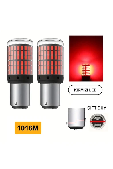 Oto 144LED Ampul 2'li Set, 1016M 12V Çift Duy Kırmızı Işık, Fren, Park, Sinyal Ampulleri ürün görseli 1